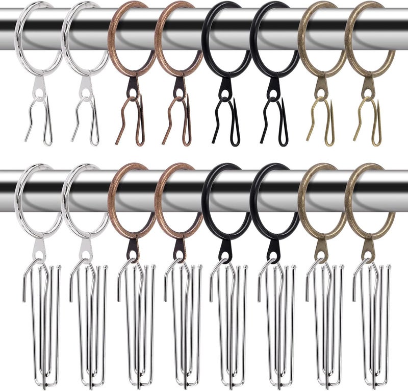 Glarks 120Pcs Silver Metal Drapery Curtain Hanging Rings with Stainless Steel 4 Prongs Curtain Pleat Hooks and Curtain Pin Hooks for Window Door Bathroom Curtain, 30mm Internal Diameter (Silver) - Image 1